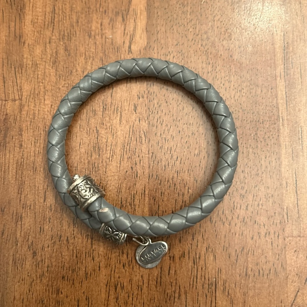 Alex and Ani vintage gray braided leather wrap bracelet